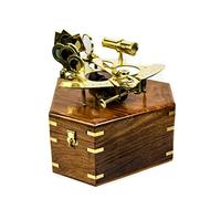 Antique Nautical Premium Brass Polished 8" Sextant With Decorative Hand Crafted Wooden Box | Brass Inlaid Decor | Vintage Reprouction | Nagina International