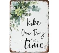 Antique Print Metal Sign Take One Day At A Time Wall-Art 8 X 12 in