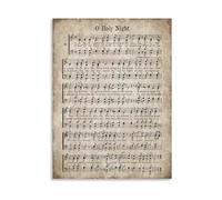 Antique Style Christmas Poster, O Holy Night Sheet Music Art Print, Nostalgic Holiday Canvas Painting, Festive Wall Decoration(Unframed,12x18inch(30x45cm))