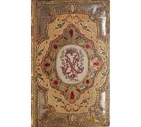 Antique Vintage Composition Notebook, Paperback Cover with Leather Bookbinding Design, c. 1753 Gold with Opal Shell Corners and Portraits, Notes for ... Lined Paper, Perfect Gift and Decor Display