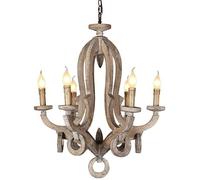 Antique Wooden Candle Chandelier Solid Wood Pendant Lamp 6 Headlight Ceiling Lamp Retro Palace Style Six-light Chandelier E14 Cafe Living Room Dining Room Island Chandelier