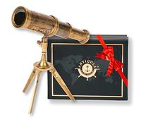 Antiqula Telescopio vintage decorativo in ottone su treppiede, vetro antico pirata con confezione regalo, telescopio monoculare nautico palmare ideale per la decorazione della casa, regali, viaggi,