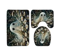 Antiscivolo per pavimenti bagnati Tappeti barriera Hallowen Ghost Bath Mat Sets - Spooky Cute Ghost White Daisy Flower Watercolor Zerbino Tappeto da Bagno 40×60cm per WC,Vasca da Bagno,Doccia