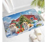 Antiscivolo per pavimenti bagnati Zerbino Winter Farmhouse Cute Dogs Santa Hats Xmas Tree Sflake Sman Zerbini per esterni Tappeto da Bagno 40×60cm per Corridoio,Doccia,Soggiorno