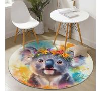 Antiscivolo Tappeto Rotondo di Protezione 100 cm, Cartone Animato Acquerello Koala Tema Flanella Soffice Lavabile a Macchina, Colorato Tappetino Rotondo per Stanza dei Giochi