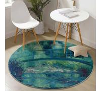 Antiscivolo Tappeto Rotondo di Protezione 90 cm, Astratto Pittura Riflesso Tema Flanella Soffice Lavabile a Macchina, Verde Tappetino Rotondo per Stanza dei Giochi