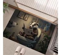 Antiscivolo Zerbino Ingresso Esterno Interno 80X120Cm Tappeto Grigio Camera Cucina Tappetino Bagno Tappeti Lavabili In Lavatrice Un Simpatico Tasso È Seduto Sul Water E Legge Il Giornale Piccolo