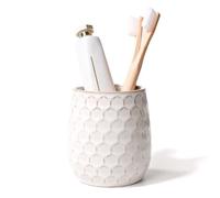 ANTIS'S HOME Bicchiere portaspazzolino in ceramica, 400 ml, bianco a nido d'ape, bicchiere da bagno moderno riutilizzabile per dentifricio, pennelli da trucco e organizzazione del piano di lavoro, 9,2