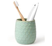 ANTIS'S HOME Bicchiere portaspazzolino in ceramica, 400 ml, bicchiere da bagno a nido d'ape verde, bicchiere riutilizzabile per dentifricio, pennelli da trucco e organizzazione del piano di lavoro del