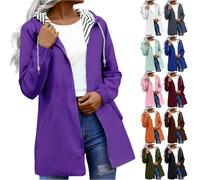 Antivento da donna di grandi dimensioni, giacca impermeabile da donna, cappuccio a righe, antivento, tinta unita, con tasca per giacca antipioggia, cappotto sottile, cappotti a metà lungo, loungewear