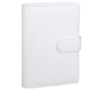 Antner Raccoglitore A6 a 6 anelli, ricaricabile, per fogli di carta A6, in pelle PU, organizer per denaro, con chiusura a fibbia magnetica, bianco