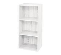 AntonaShop 3 scaffali Libreria Colorata Componibile Modulare Legno MDF Laminato Mobile Scaffale (Bianco Frassinato)