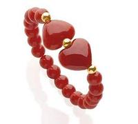 Antonino De Simone Anelli con Cuori e Pallini in Corallo Rosso del Mediterraneo, Pallini in Oro Giallo 18kt, Disponibili in Tre Misure (16, Anello Modello 2)