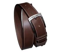 Antonio de Patrizi Cintura Uomo in Cuoio con Cuciture e Doppio Passante, Altezza 4 cm, Vera Pelle Italiana, Produzione Artigianale, Made in Italy, Accorciabile. Fibbia Satinata Made in Italy.