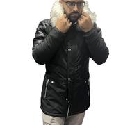 Antony Morale Giubbotto Parka UOMO INVERNALE NERO interno di pelliccia Cappuccio con pelliccia uomo (M, NERO)