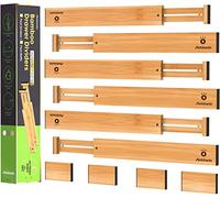 ANTOWIN 10 divisori per cassetti regolabili in bambù, organizer per cassetti, a sospensione, per cucina, comò, bagno, camera da letto, sistema di organizzazione della scrivania (43-56 cm)