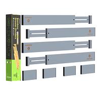 ANTOWIN Separatore per cassetti regolabile in bambù (43 - 56 cm), organizer per cassetti, a molla, cucina, comò, bagno, camera da letto, cassetto, scrivania (grigio)