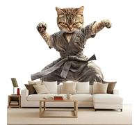 Antropomorfismo Animali Carta da Parati Murale, 3D Arti Marziali Gatto Opaco Spessa Fotomurali, Soggiorno Wallpaper in Tessuto Non Tessuto, Camera da letto Poster Gigante Murale 400 x 280 CM