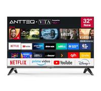 Antteq VIDAA 32 Pollici Smart TV HD (Televisore 81cm), Senza Cornice, DAZN/YouTube/Netflix/Prime video,Triple Tuner DVB-C/S/S2/T/T2, WiFi, HDMI, HEVC 10, Dolby Audio