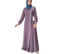 ANTTK - Maxi abito da donna con scollo rotondo e maniche a 3/4 con bordo in | Maxi abito in stile caftano in tessuto elasticizzato a quattro vie, scollo rotondo, maniche a 3/4, finiture in pizzo