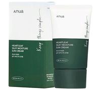 Anua Heartleaf Silky Moisture Sun Cream SPF 50+ PA ++++ idratante e lenitiva (Heartleaf, pantenolo) Crema solare coreana per il viso biologica senza residui bianchi per pelli sensibili (50ml)