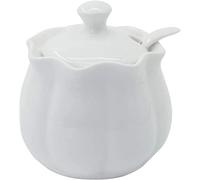 ANUBE Zuccheriera, Ceramica Zuccheriera con coperchio e cucchiaio per cucina 10 oz/260 ml in zucca bianca