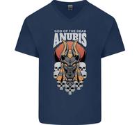 Anubis God Of The Dead Antico Egiziano Egitto Uomo Scollo A V Cotone T-Shirt