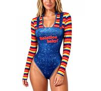Anuedgis Body da donna a maniche lunghe a righe per Halloween Chucky Fancy Dress (A-blu, S)