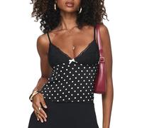 Anuedgis Canotta da donna Y2K a pois con bordo in pizzo con scollo a V e spalline sottili aderente canotta corta estiva casual per uscire, D-Nero, L