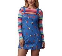 Anuedgis Costume da Chucky da donna per Halloween, top corto a righe e gonna con bretelle (B-blu, XL)