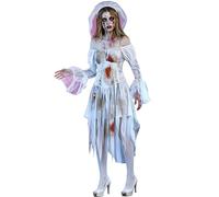 Anuedgis Costume da sposa cadavere insanguinato, set da 3 pezzi, abito con spalle scoperte, corsetto e velo, costume spaventoso per Halloween (bianco, M)