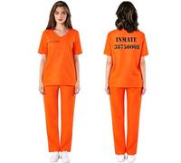 Anuedgis Set costume da detenuto arancione da donna, 2 pezzi, top e pantaloni, da detenuta, per Halloween (A-arancione, XXL)