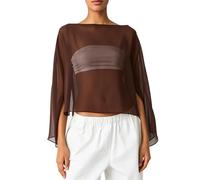 Anuedgis Top da donna in rete trasparente con scollo a barchetta, maniche a mantello, scialle, camicetta per estate, spiaggia e copricostume, Marrone, L