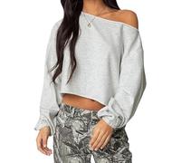 Anuedgis Y2k Oversize Off Spalla Crop Top Casual Allentato Manica Lunga Uscire Pullover Felpa Vestiti Estetici, a-grigio, S
