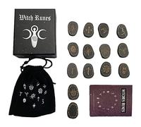 ANUFER 13 Pezzi Alfabeto in Legno Inciso Stregone Runes Set Magico con Custodia in Velluto e Guida