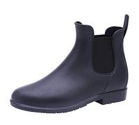 ANUFER Donna Altezza alla Caviglia Chelsea Stivali da Pioggia Impermeabile Slip-on Scarpe Welly Nero SN01004 EU36