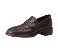 ANUFER Donna Bello Punk Rivetto Mocassini Penny Punta Tonda Slip-On Blocco Tacco Scarpe Eleganti caffè SN0710158 EU35