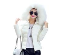 ANUFER Donna Moda Piumino Trapuntato vestibilità Slim Inverno Cappotto Corto con Cappuccio in Pelliccia Sintetica SD5A1012 Bianco M