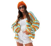 ANUFER Donna Oversized Striscia Arcobaleno Cardigan a Maglia Aperto Davanti Manica Lunga Spesso Maglione SN0708283 Blu L
