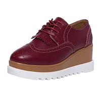 ANUFER Donna Piattaforma Alta Allacciare Brogue Nappa Tacco a Zeppa Derby Pumps Scarpe