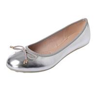 ANUFER Donna Punta Tonda Slip-on Ballerine Adorabili Bowknot Pompe Dolly Scarpe Punta Tonda Argento SN02752 UK5=EU38=CN38