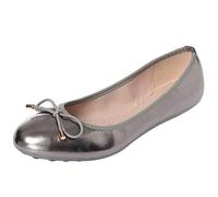 ANUFER Donna Punta Tonda Slip-on Ballerine Adorabili Bowknot Pompe Dolly Scarpe Punta Tonda Grigio SN02752 UK5=EU38=CN38