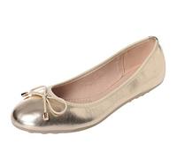 ANUFER Donna Punta Tonda Slip-on Ballerine Adorabili Bowknot Pompe Dolly Scarpe Punta Tonda Oro SN02752 UK6=EU39.5=CN41