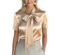 ANUFER Donna Raso Papillon Collo Camicie da Lavoro Maniche Corte Formale Bluse Top SN0704248 Albicocca M