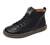 ANUFER Donne Vera Pelle in Cima Sneakers con Lacci Casuale Caviglia Stivaletti Nero SN02956 EU39.5