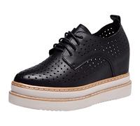 ANUFER Donne Vera Pelle Piattaforma Tacco a Zeppa Nascosto Scarpe da Ginnastica Allacciare Scavato Casuale Scarpe Nero SN070508 EU37