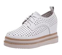 ANUFER Donne Vera Pelle Piattaforma Tacco a Zeppa Nascosto Scarpe da Ginnastica Allacciare Scavato Casuale Scarpe Bianca SN070508 EU37