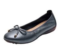 ANUFER Donne Vera Pelle Piccolo Tacco a Zeppa Ballerine Bello Fiocco Morbido Scivolare su Pompe Scarpe da Bambola Grigio SN070519 EU38.5