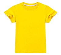 ANUFER Ragazzi Ragazze Classico Tinta Unita Cotone T-Shirts Bambini Manica Corta Girocollo Maglietta Tops età 5-6 Anni SN070656 Giallo 120cm