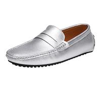 ANUFER Uomo Classico Mocassini Penny Piatto Scivolare su Morbido Crosta di Pelle Mocassini Scarpe da Guida d'Argento SN070440 EU44
